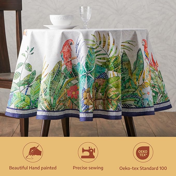 Maison d'Hermine Premium Table Cloth Round Table 100% Cotton 70 Inches Tablecloth Reusable Decorative Everyday Use for Dining Room, Farmhouse, Home, Party, Festive & Wedding - Mosaic