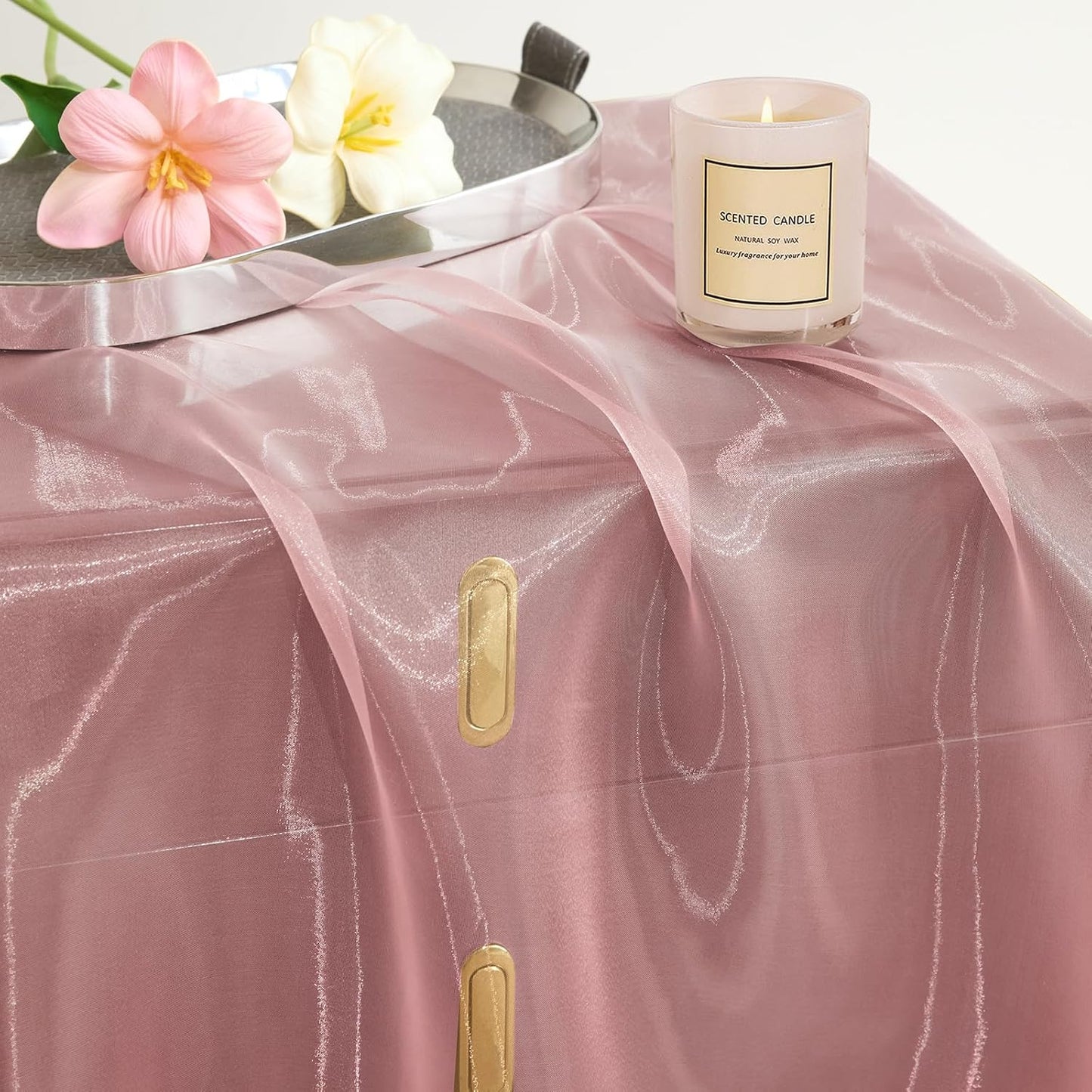 P Pothuiny Sheer Organza Fabric by The Yard, 1 Yard x 60 Inch Wide Bridal Light Pink Organza Tulle Fabric Roll Shiny Gauze Fashion Dress Sewing Craft for Wedding Party Decorations Backdrop