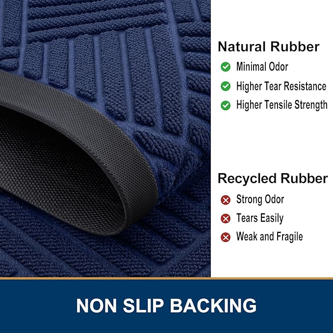 Smiry Front Door Mat Outside Entrance, Heavy Duty Outdoor Indoor Natural Rubber Doormat, Non Slip, Trap Dirt and Moisture, Easy Clean, Low Profile Patio Porch Entryway Mat, 59x35, Navy Blue