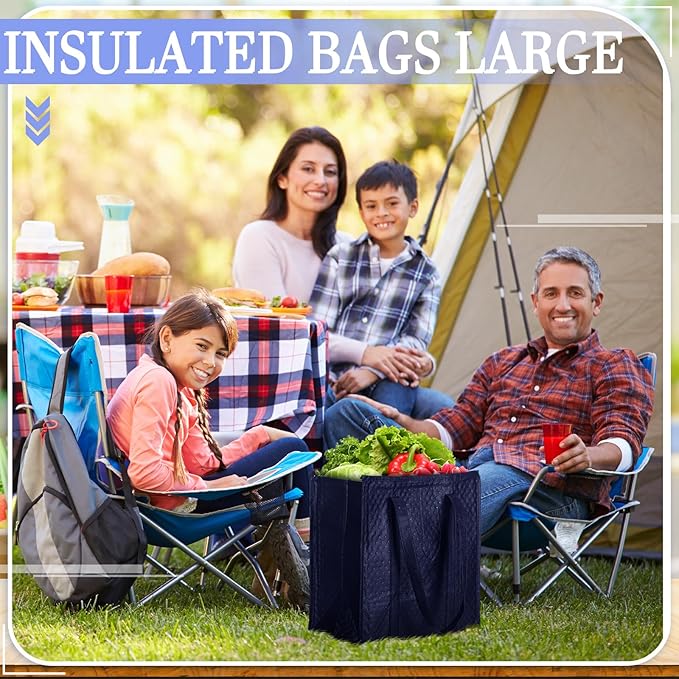 10 Pack Large Insulated Grocery Bags Reusable Shopping Bags with Zippered Top 13 x 12 x 7 Inch Thermal Cooler Totes Bulk with Handles for Hot Cold Food Delivery Refrigerator(Navy Blue)