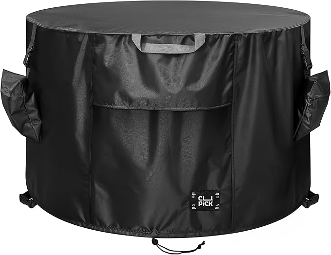 Fire Pit Cover,Heavy-Duty Waterproof Tear-Resistant FirePit Covers Round with Sandbag,Weather and Fade Resistant Fire Pit Cover Round Fits for 41-44 Inch Fire Pit/Table,Black 44" D x 24" H