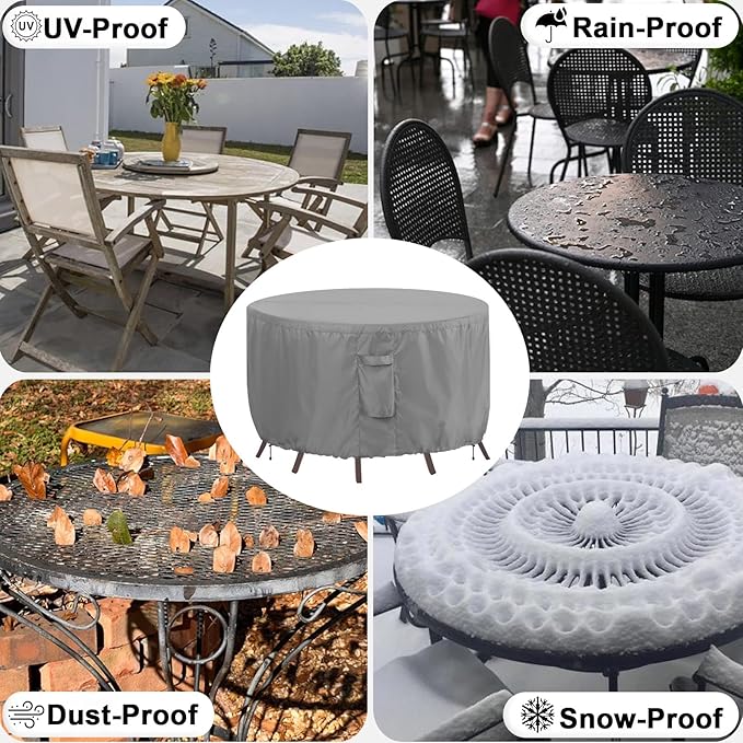 OutdoorLines Outdoor Waterproof Patio Table Furniture Set Covers - Round Couch Sectional Cover Outside Weatherproof Patio Furniture Covering for Deck, Lawn and Backyard 62" Dia x 28" H, Grey