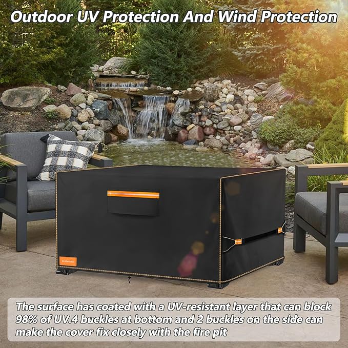Fire Pit Cover,Outdoor Heavy Duty 600D 100% Waterproof Fire Pit Cover Rectangular,Weatherproof Firepit Covers Rectangle 44" L x 28" W x 24" H,Black