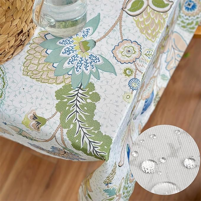 Spring Rectangular Tablecloth 120 x 60 Inch, Print Floral Waterproof Rectangle Table Cloth, Fabric Table Cover for Dining Kitchen Farmhouse Ourdoor - Green Flowers