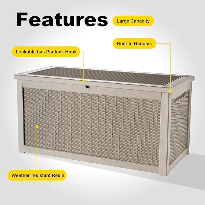 320 Gallon Waterproof Outdoor Storage Box, UV Resistant Resin Deck Box with Hydraulic Rod for Reinforced Stability, Perfect for Patio, Garden, and Pool（Grey，320 Gallon）
