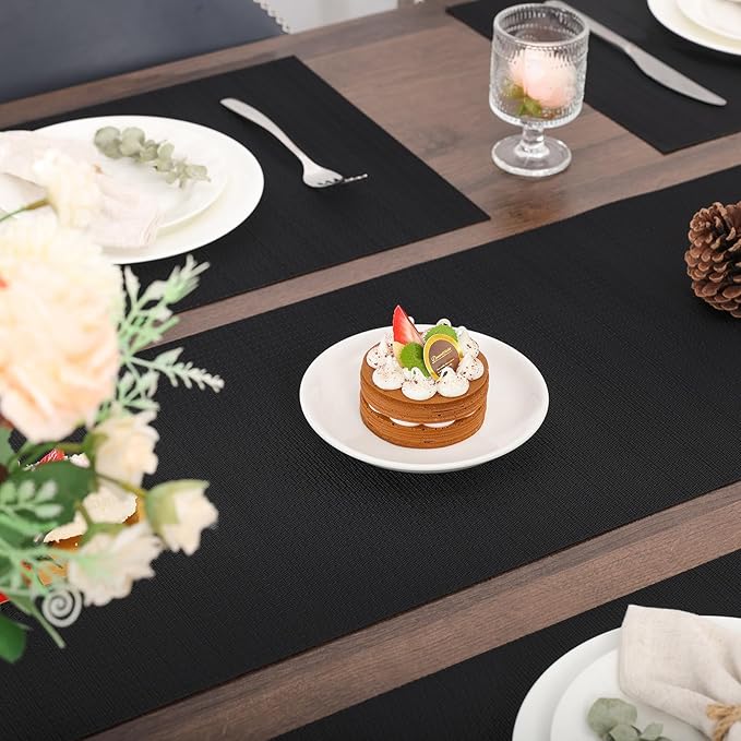 Myir JUN Table Runner, Vinyl Table Runner Indoor 72 Inch Long Arbitrarily Cropped Runner for Table Heatproof for Home Party (Black, 15 x 72 inch)