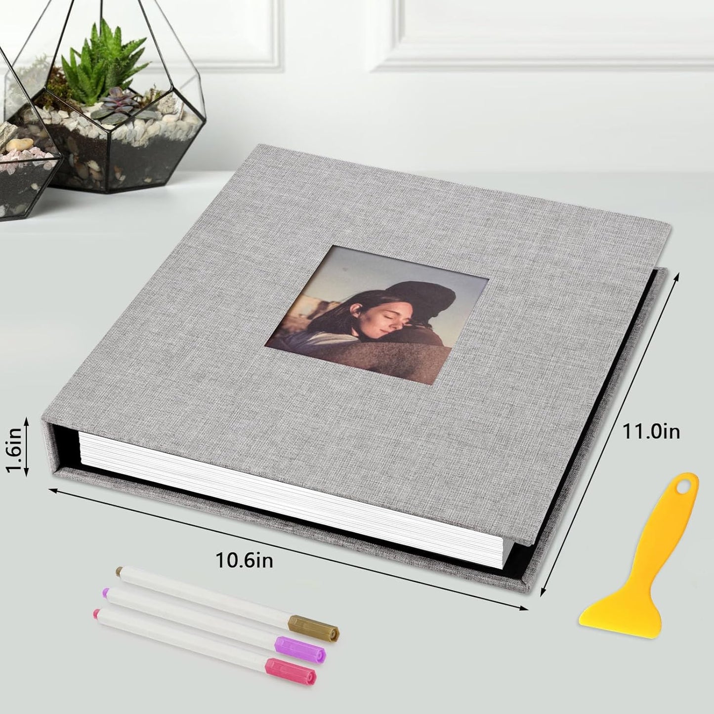 Zesthouse Photo Album Self Adhesive with Picture Display Window, 3-Ring Scrapbook Albums 60 Pages Holds 8x10 5x7 4x6 Photos, DIY Photo Book Ideal Gift for Family Wedding Baby