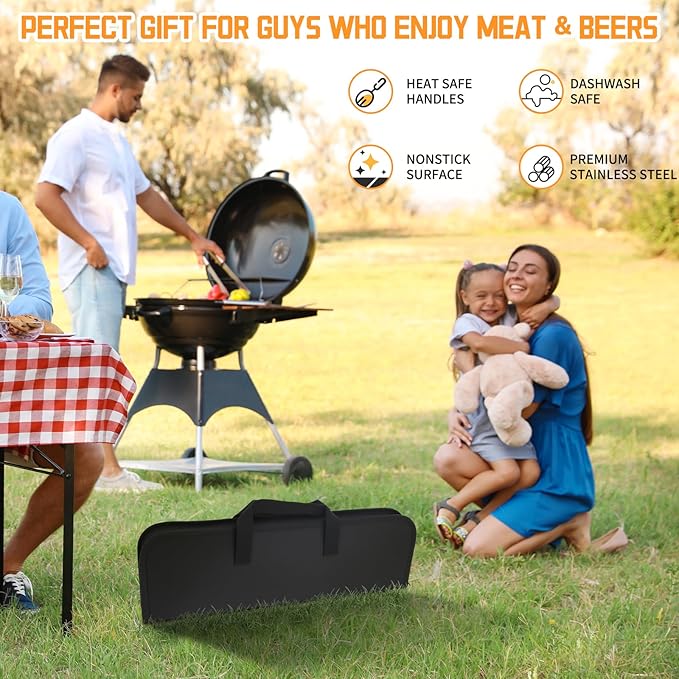 9Pcs Heavy Duty Stainless Steel Grill Accessories, Professional Barbecue Accessories BBQ Grill Tools Set with Portable Bag, Grilling Gifts for Men Dad Him,BBQ Utensils for Backyard Outdoor Camping