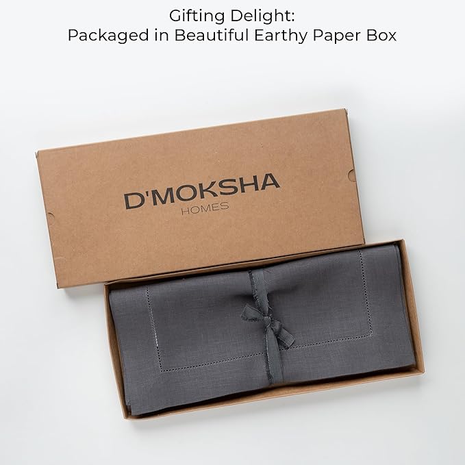 D'Moksha Homes Linen Charcoal Grey Table Runner 90 Inches Long - Classic Hemstitch 100% Pure Linen Dining Table Runner 14 x 90 Inch for Spring, Easter