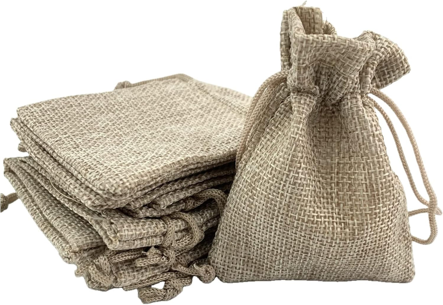 Palmhomee Pack Of 25 Burlap Gift Bags with Drawstring Linen Jewelry Pouches Wedding Hessian Jute Bags for Birthday and Treat Pouches Party Wedding Favors Gift (3.6x4.8 Inch, Burlap)