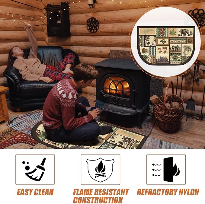 Demissle Cabin Fireplace Hearth Rug Fireplace Mats Cabin Southwestern Fireproof Rug Fire Resistant Mat for Wood Stove Floor for Kitchen Indoor Outdoor(24 x 36 Inch,Lovely)
