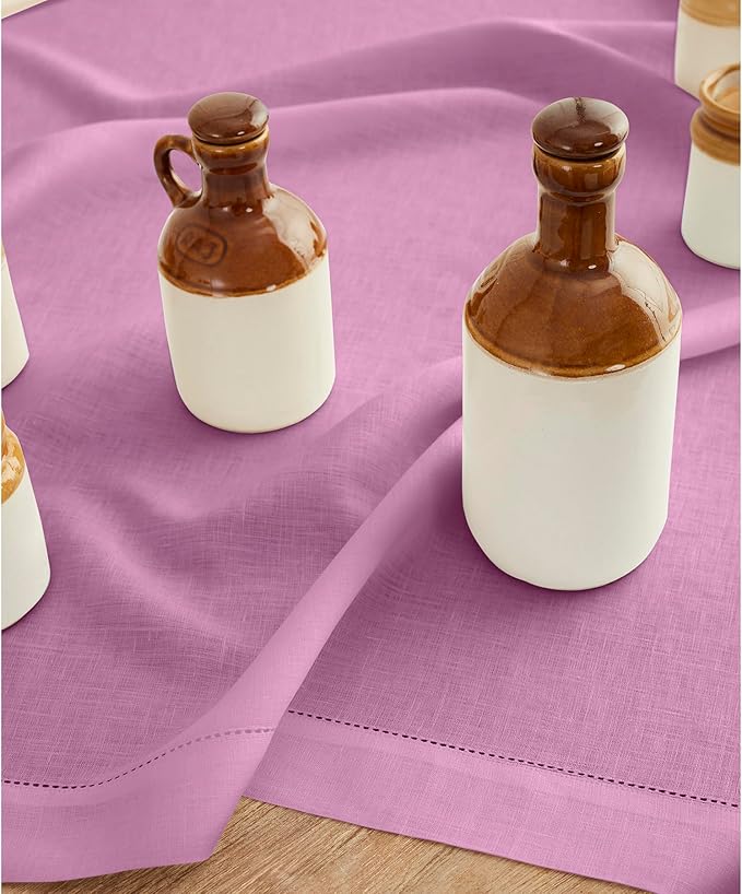 Solino Home Linen Violet Table Runner 90 Inches Long - 100% Pure Linen Hemstitch 14 x 90 Inch Table Runner for Dining, Valentines, Spring, Easter - Classic Hemstitch