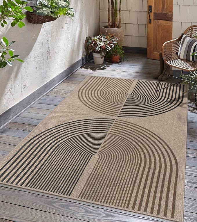 Easy Jute Rainbow Area Rug, 3x5 Indoor Outdoor Entryway Rug Washable Non-Slip Modern Boho Kitchen Rugs, Neutral Farmhouse Abstract Throw Carpet for Living Room Patio Kids Room