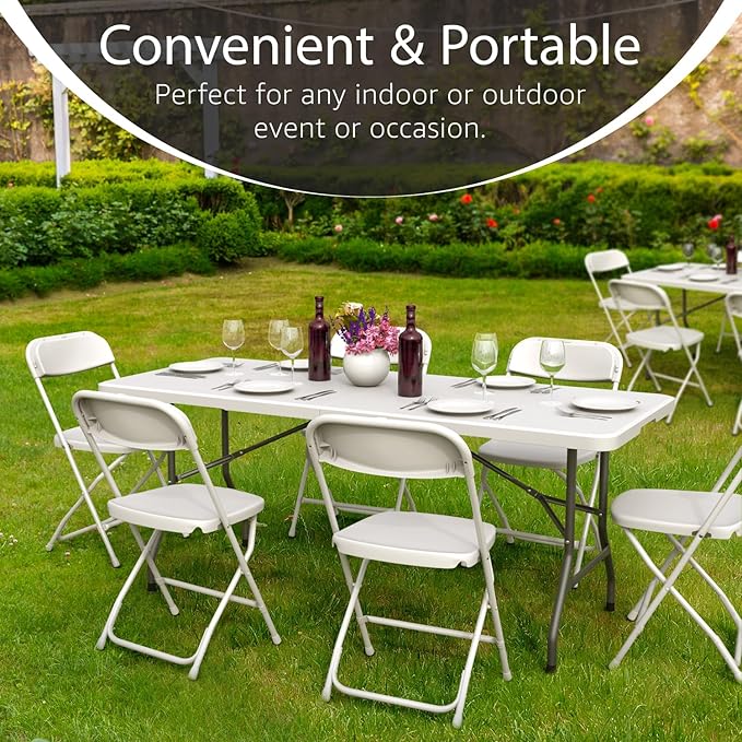 10 Pack of 6 Feet Foldable Table with Built in Handle & Steel Legs | Heavy Duty Portable | Perfect for Party, Dining, Wedding, Events, Picnic Indoor, Outdoor, Camping, Utility, Temporary