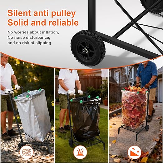 Metal Leaf Bag Holder, 50-55 Gallon Adjustable Trash Bag Holder, Height Added Design Garbage Bag Trolley with wheels,Trash Bag Holder Stand Suitable for Yard and Lawn Cleaning, Camping, and Gathering