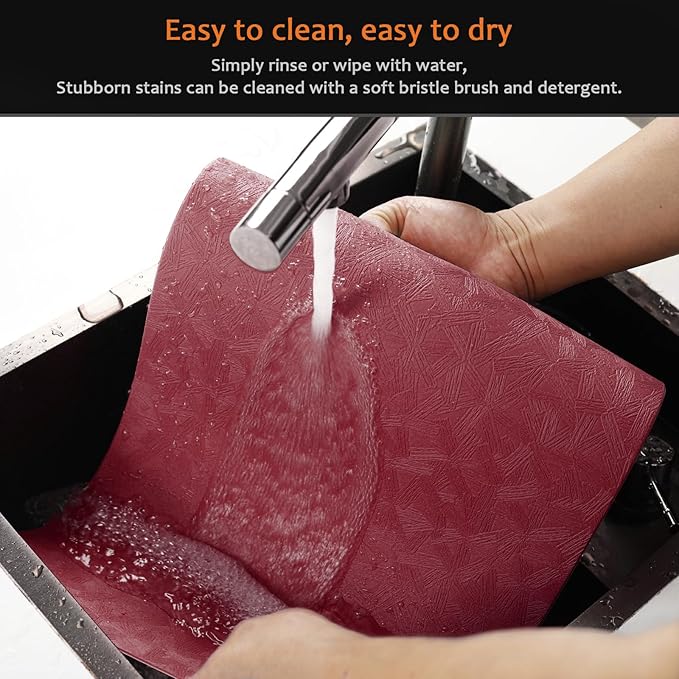 Vinyl Placemats Set of 8 Faux Leather 100% Waterproof Wipeable Washable Place Mats Heat Resistant Easy Clean Non-Slip Table Mats for Indoor Outdoor. (8,Red)