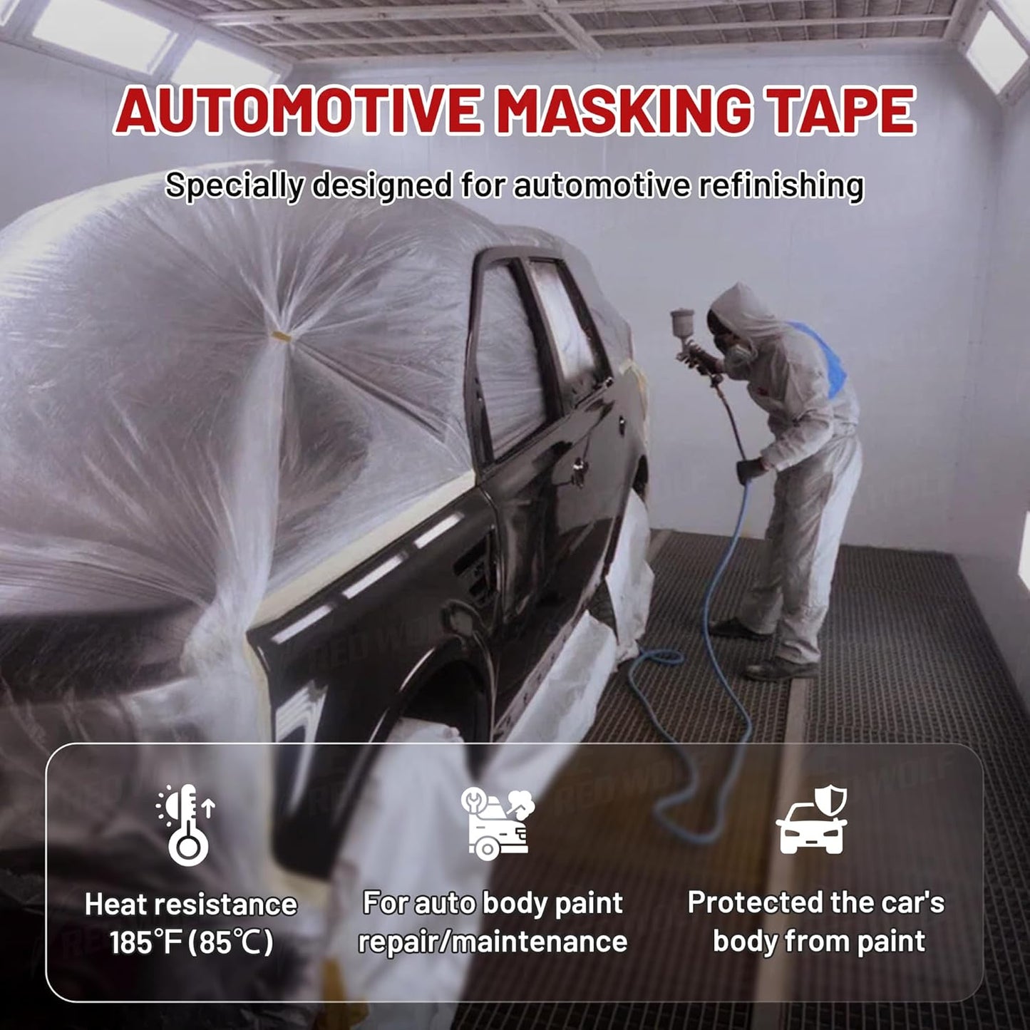 RED WOLF 3 Pack Masking Tape 0.7" x 60 Yards, General Purpose for Painting Arts Crafts Label Car Painting, Sharp Paint Line No Residue Painters Tape White Beige Crepe Paper Tape Heat Resistance