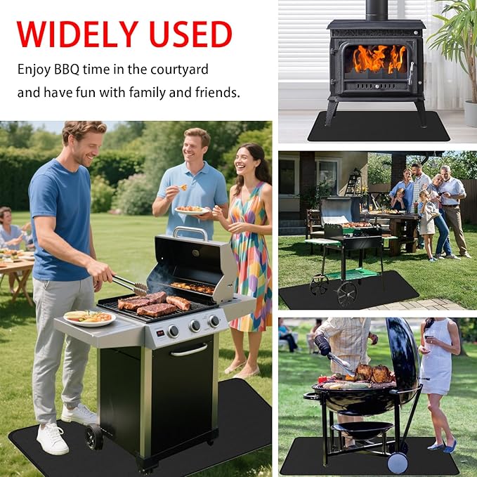 Large 60x40 Inch BBQ Under Grill Mat for Outdoor, Indoor Fireplace Mat Fire Pit Mat, Double-Sided Fireproof Grill Pad, Waterproof Under Pet Cage Mat