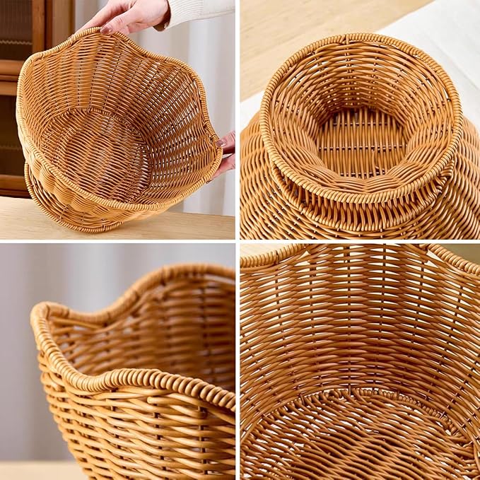 RT&BS Round Woven Fruit Basket for Counter, Christmas Food Bowl, Eco-Friendly Sturdy Stackable Woven Basket for Kitchen, Store, Restaurant, Party (Brown)