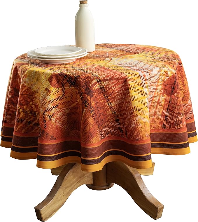 Maison d' Hermine Table Cloth Round Table 100% Cotton 69 Inches Fall Tablecloth Reusable Everyday Use for Thanksgiving Christmas Decorations Dining Farmhouse Party (Thanksgiving Tartan)