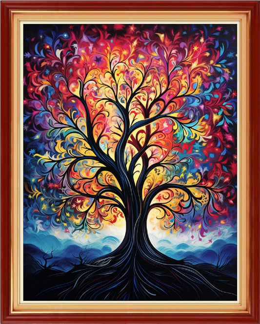 Dooxvey Cross Stitch Kits for Adults Beginners,Full Range of Cross-Stitch Stamped Kits Needlepoint Kits for Beginners Embroidery Kits 11CT Cross Stitch Patterns-Colorful Tree 16x20 inch