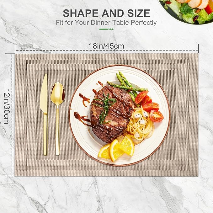 BETEAM Placemats Set of 8, Woven Vinyl Placemat for Dining Table Washable Wipeable Kitchen Place Mats Durable Indoor Outdoor Table Mats
