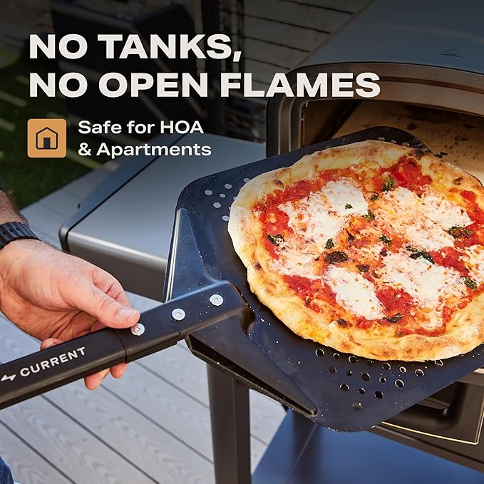 Current Model P Smart Electric Pizza Oven, 12-Inch, 850°F Max, 8 Cooking Modes, App Connectivity for Temperature Monitoring & Custom Cooking Times, Compact for Indoor & Outdoor Use, Dark Gray