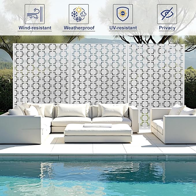 Outdoor Privacy Screen,72" H×47" W Metal Privacy Screen, Freestanding Privacy Fence Panels for Patio