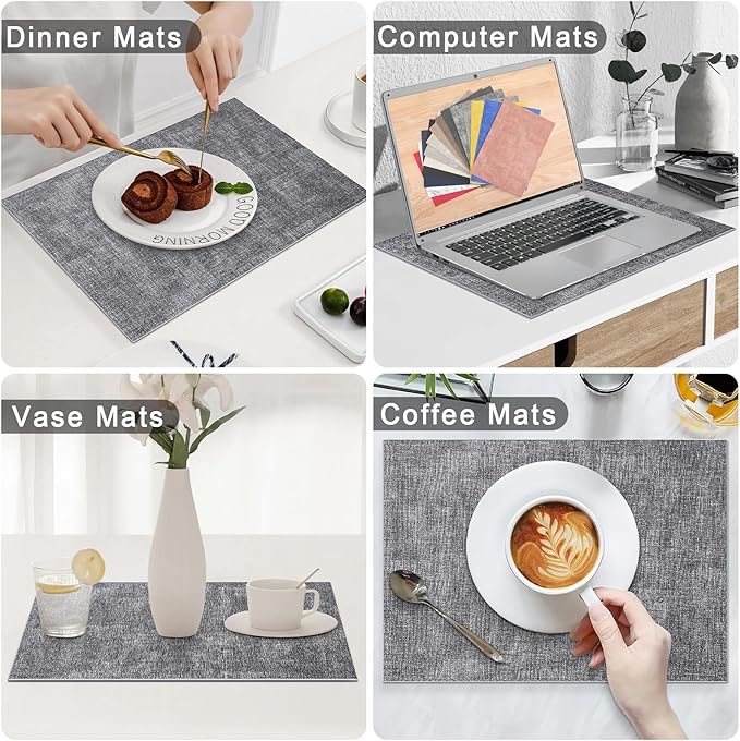 Homaxy Faux Leather Heat Resistant Placemats for Dining Table Set of 6, Waterproof Wipeable Washable PU Table Mats, Easy to Clean Anti-Slip Place Mats, 11.8" x 17", Black & White