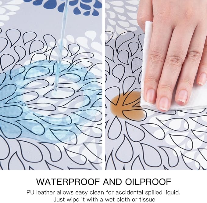 QIYI Placemats Set of 6, 12x18 Inch Faux Leather Place Mats for Kitchen Dinning, Heat Resistant Anti Slip Flower Table Mats, Waterproof Wipeable Washable Placemat Party Table Décor, Blue Floral Burst