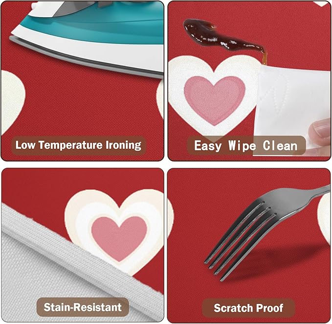 Valentines Day Round Fitted Tablecloth with Elastic Red Pink Heart Circle Table Cloth for 48-52" Round Tables Wipeable Waterproof Washable Burgundy Valentine Table Cover for Picnic Dining Party Decor