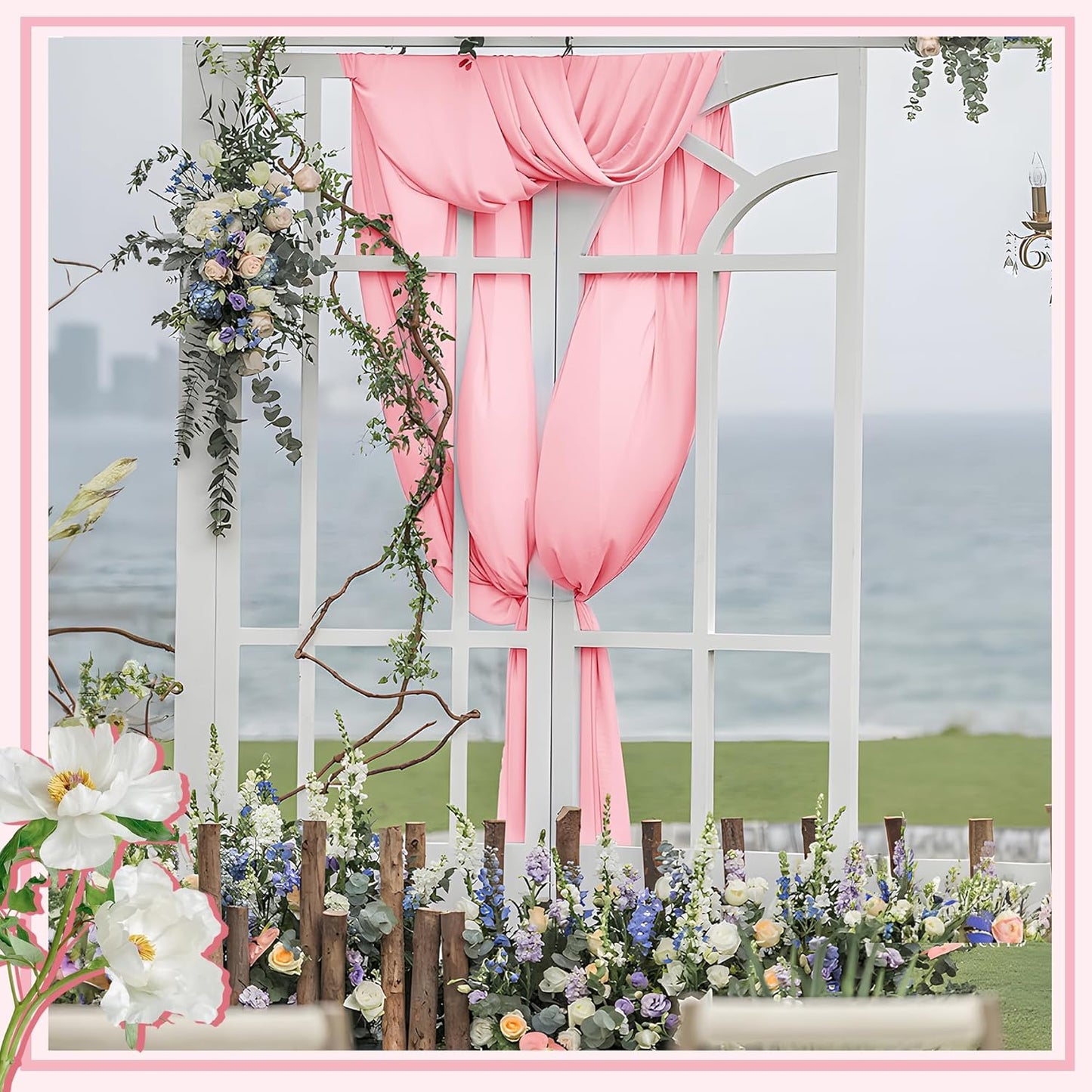 Horbaunal Light Pink Chiffon Fabric by The Yard, 10 Yard Continuous Sheer Fabric 59" Wide Soft Draping Fabric for Wedding Arch Draping Party Backdrop DIY Sewing