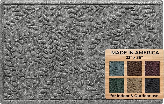 WaterHog Indoor/Outdoor Door Mat, 2' x 3' Made in USA, Durable & Skid-Resistant Front Door Rug, Decorative, Water-Trapping & Heavy-Duty Entryway Floor Mat For Your Home, Boxwood Collection Medium Grey