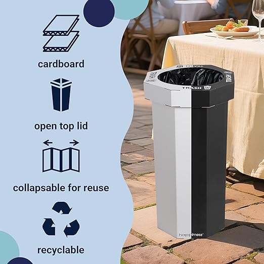 Eyely MPH1302A-2SET Sal 25-Gallon Disposable Corrugated Cardboard Event Trash Can and Recycling Bin for BBQs, Parties & Events & Outdoor Activities, Charcoal Black/Cotton White (Set of 2)