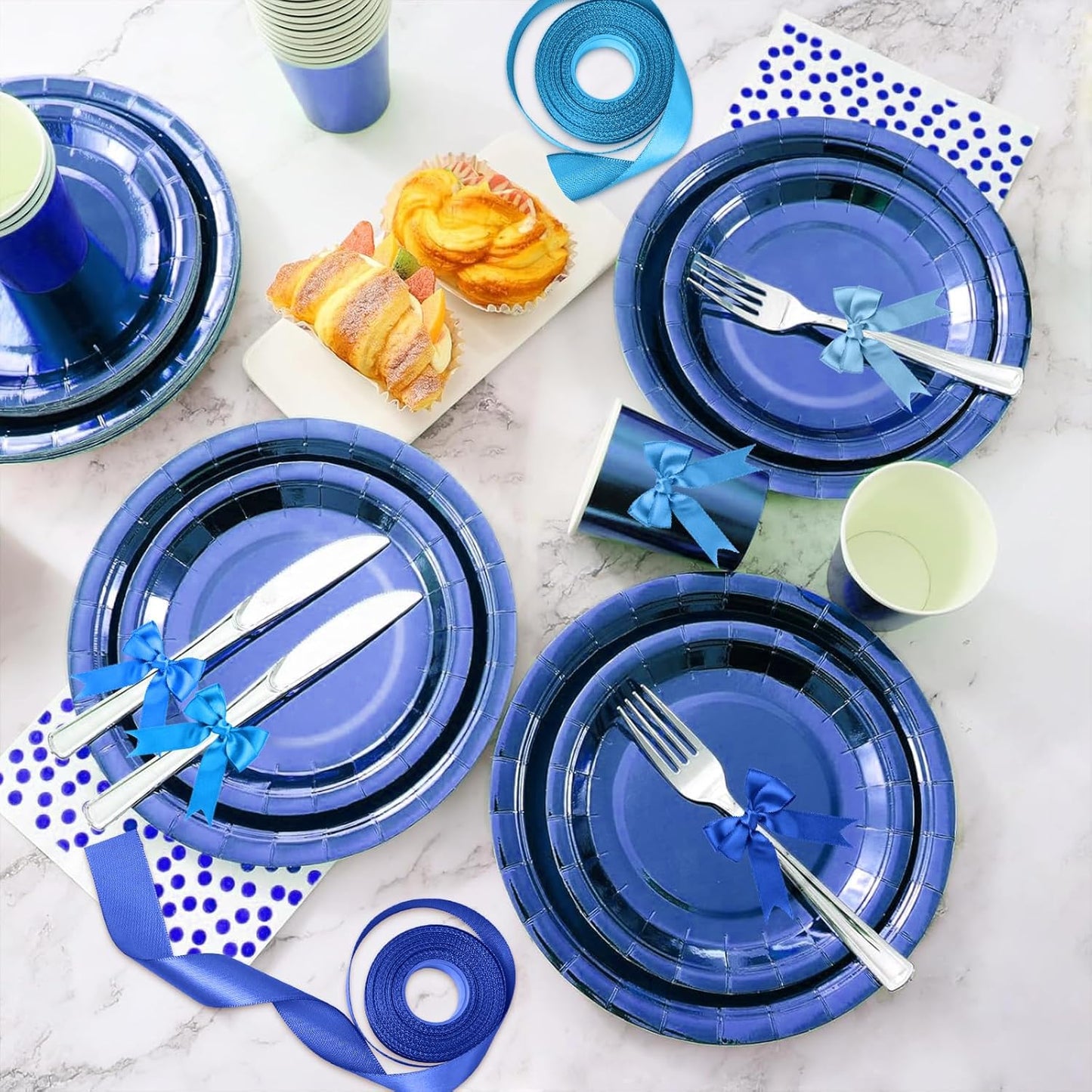 1-1/2 Inch Blue Satin Ribbons for Crafts, 6 Rolls Single-Faced Blue Assorted Ribbons for Gift Wrapping Flower Bouquet Wedding Invitations Bridal Shower Hair Bows Garland Party Decor