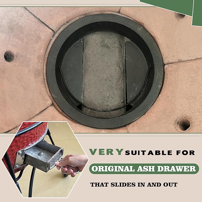 KAMaster Cast Iron Ash Can Fit Kamado Grill Classic Joe,Can Used With Original Slid Out Ash Drawer,Increases Airflow,Ash Can With Foldable Handle Can Use With Fire Grate Or Charcoal Fire Basket