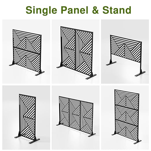 Casaphoria 72" H x 47" W Metal Outdoor Privacy Screen, Freestanding Decorative Divider for Patio, Deck, Balcony, and Garden with Stable Base, Black Zodiac