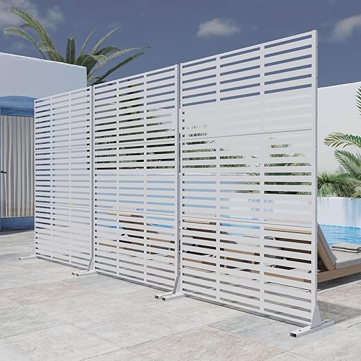 Casaphoria Metal Privacy Screen Outdoor, 72" H x 47" W Freestanding Decorative Privacy Screen for Patio Deck Balcony Garden with Stable Base, White Adams