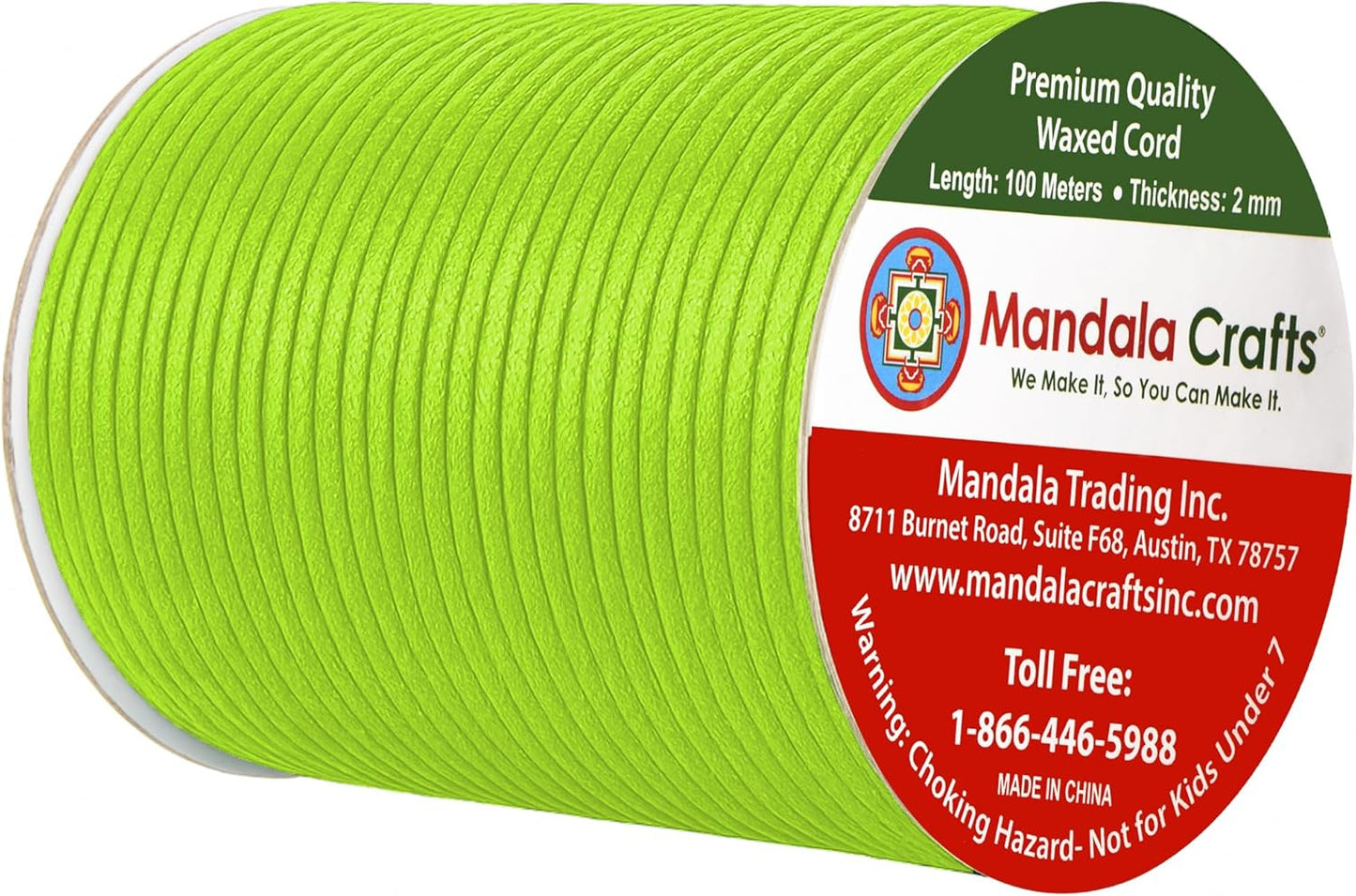 Mandala Crafts 2mm 109 Yards Lime Green Cotton Waxed Cord for Jewelry Making Bracelet Cord Waxed String - Beading String Thread Jewelry Cords for Necklaces String