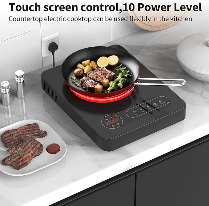 VBGK Single Burner Electric Cooktop,110V 1800W Electric Stove Top with LED Touch Control, 10 Power Levels, 4 hTimer, Safety Lock,Portable single burner cooktop