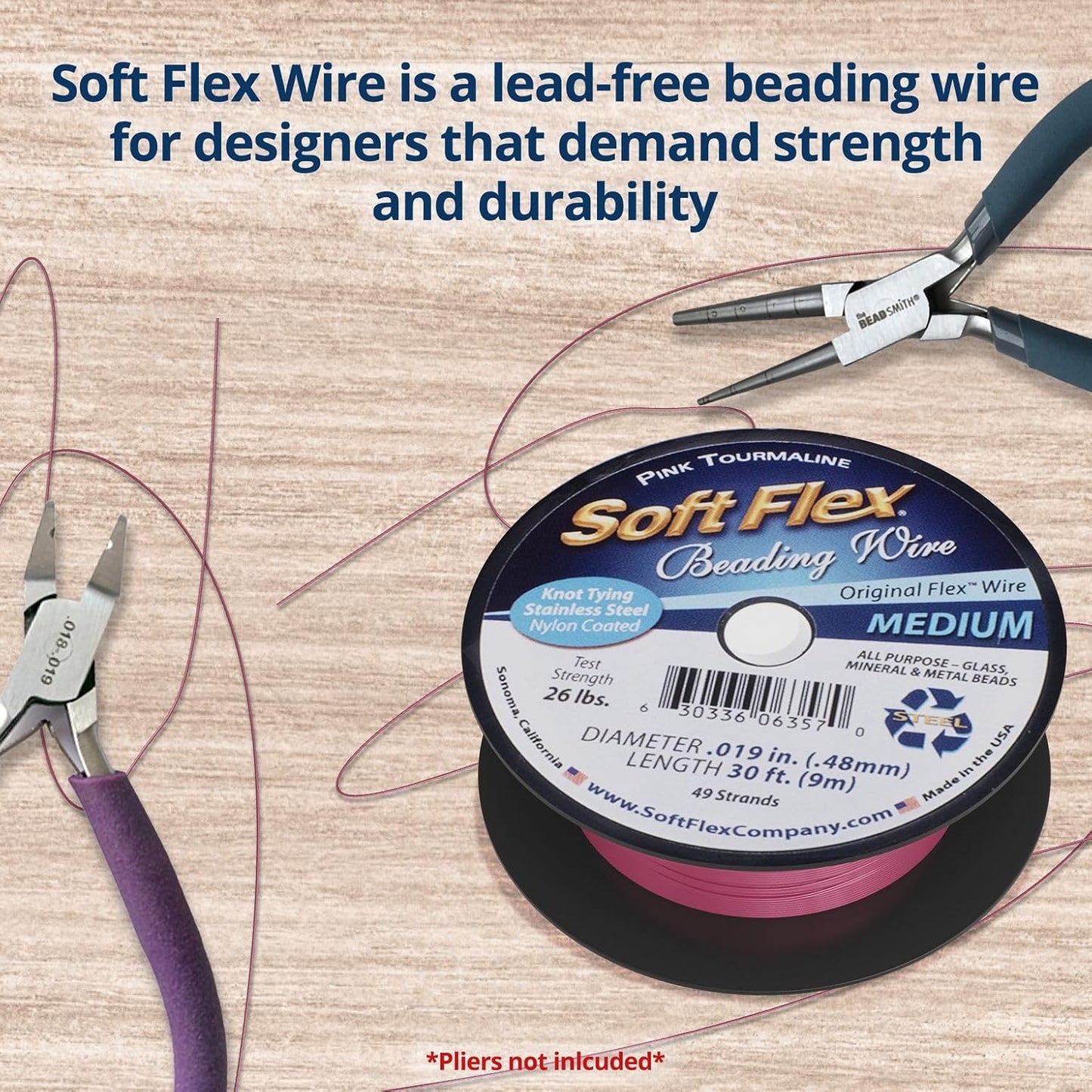 Soft Flex 49 Strand Beading Wire - Medium 0.19 Diameter - 30 Feet Nylon Design Wire