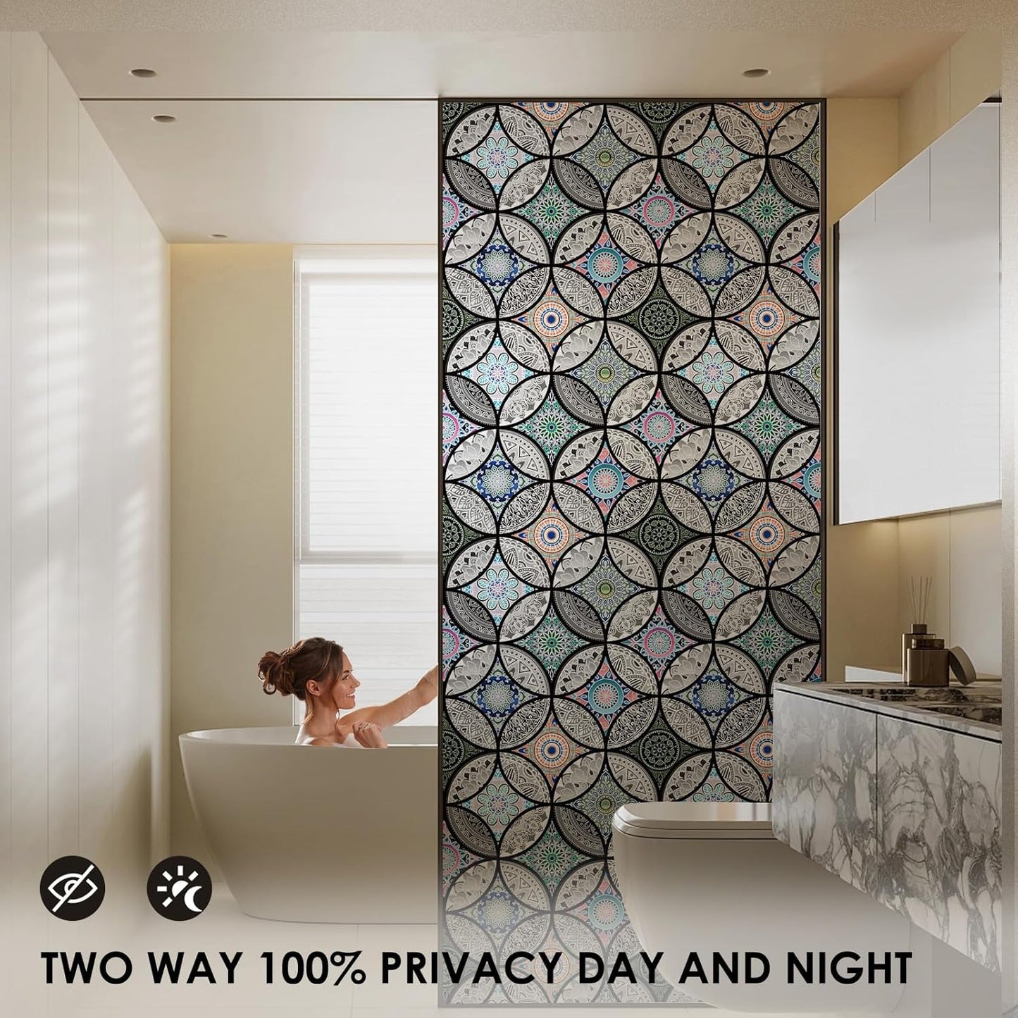 DKTIE Static Cling Decorative Window Film with Installation Tools Non Adhesive Privacy Film Stained Glass Window Film for Bathroom Shower Door Heat Cotrol Anti UV 17.7 x 118.1 Inch