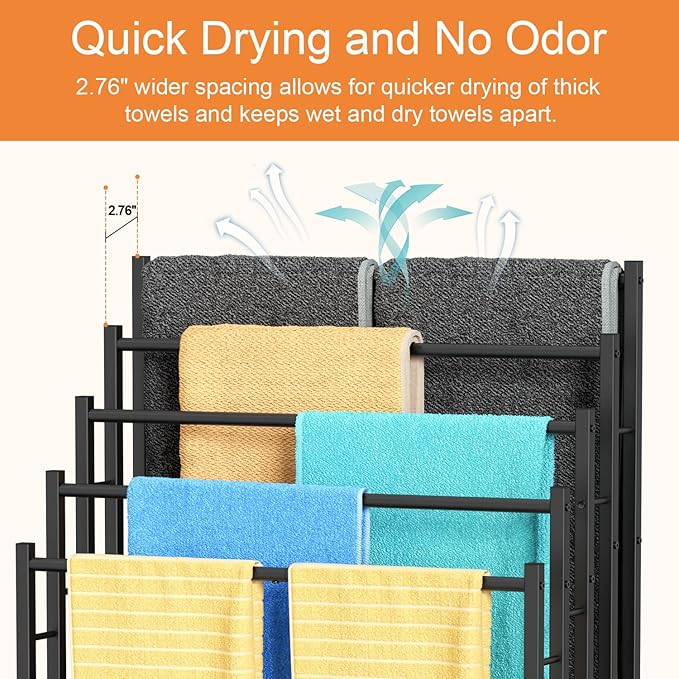Honiter Towel Racks for Bathroom, 5 Tier Wide Towel Drying Rack Outdoor, Free Standing Towel Rack, Pool Towel Blanket Stand and Display Rack for Oversized Bath Towels