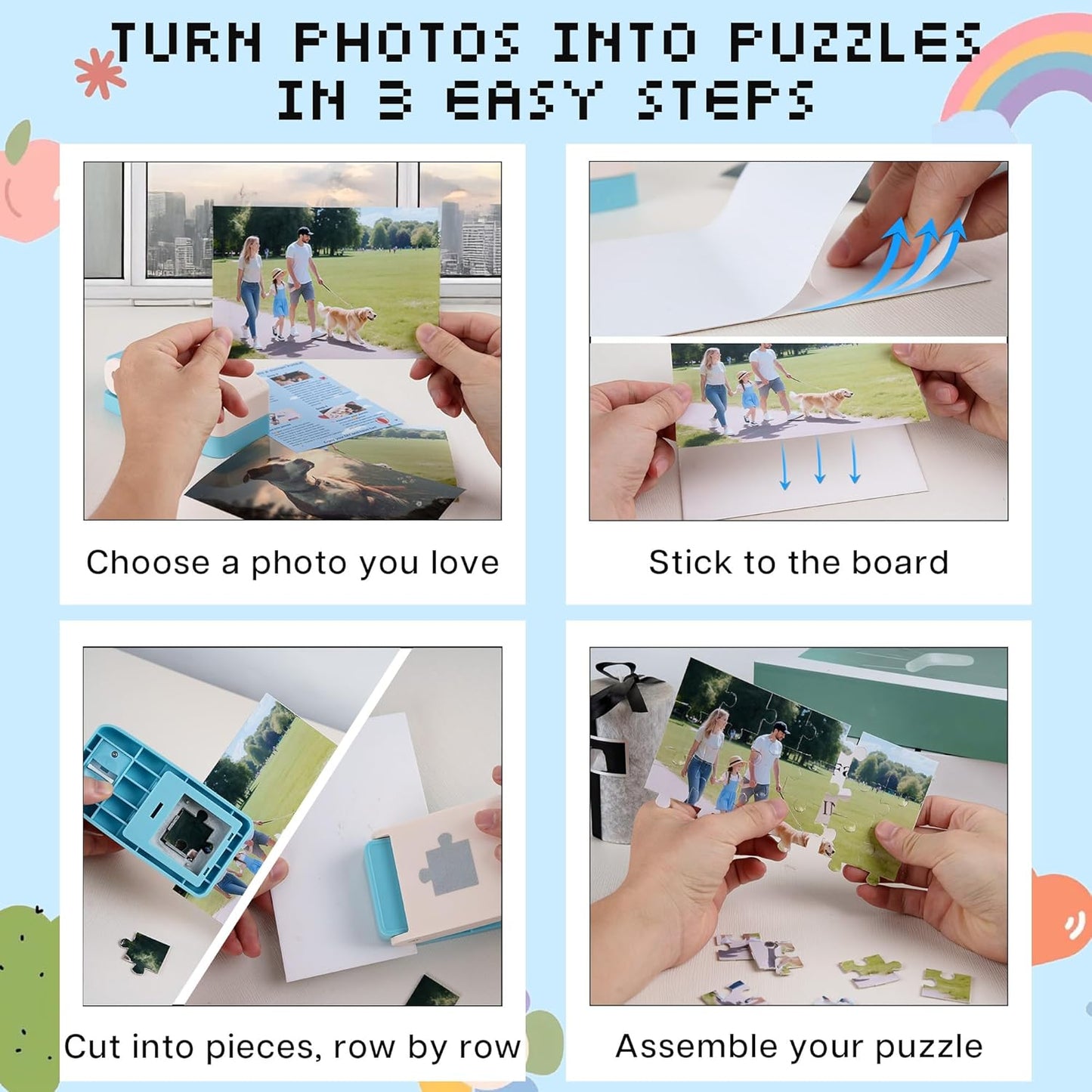 Puzzle Maker Machine Cutter, DIY Puzzle Cutting Machine for Custom Puzzles from Photos, Personalized Photo Puzzle Creator for Journals, Scrapbooking & Gifts, with Boards & Adhesives