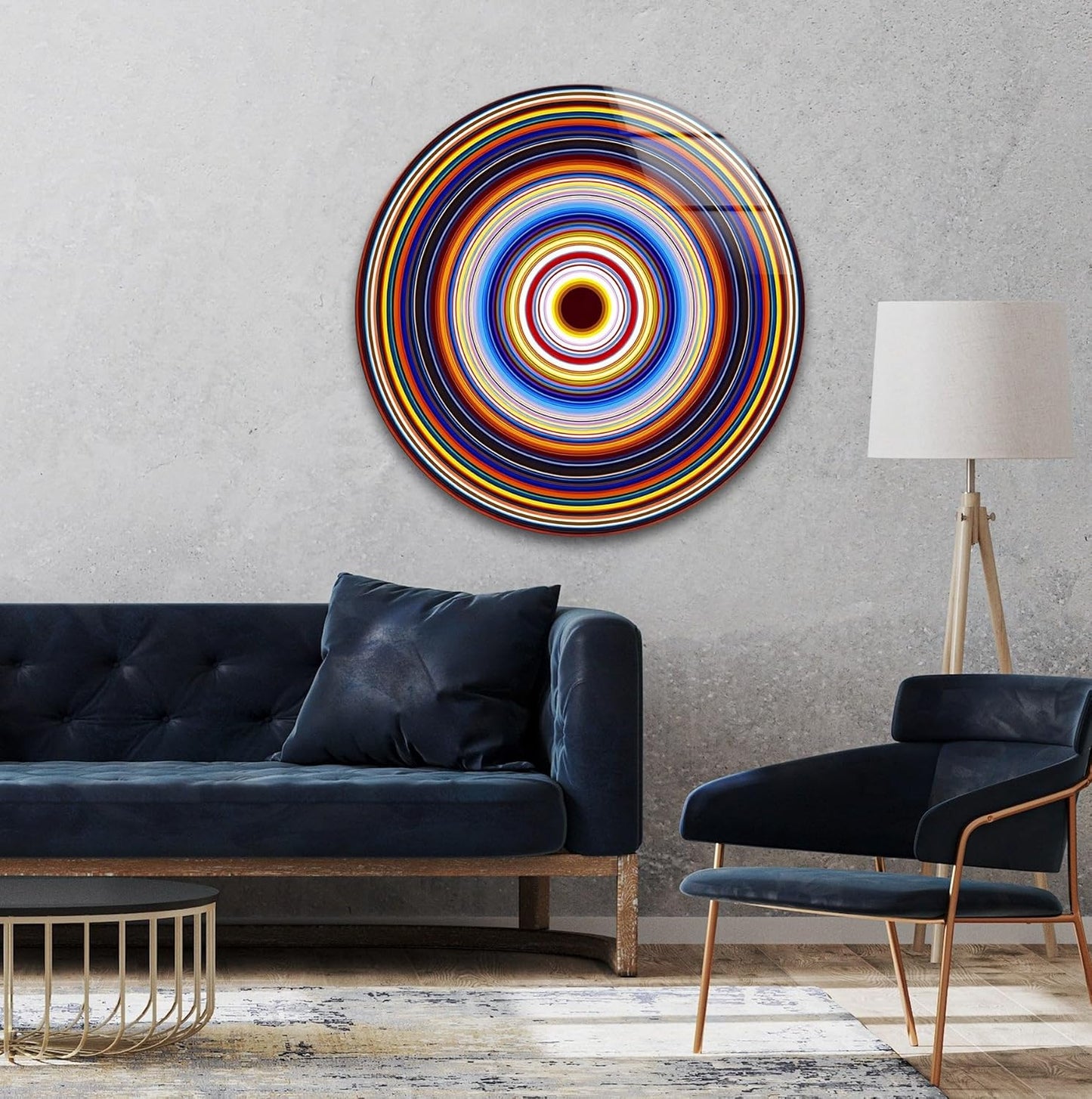 My Photostation.com 20''(50cm) Diameter Colorful Concentric Circles Round Glass Wall Art Tempered Glass Printing Wall Decor Large Wall Art Wall Hangings