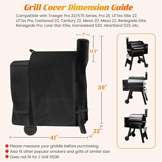 Grill Cover for Traeger Pro 575 22 Lil' Tex Elite Wood Pellet Smoker Replacement Parts BAC503 600D Outdoor Waterproof BBQ Covers for Z Grills 550B Grilling Accessory