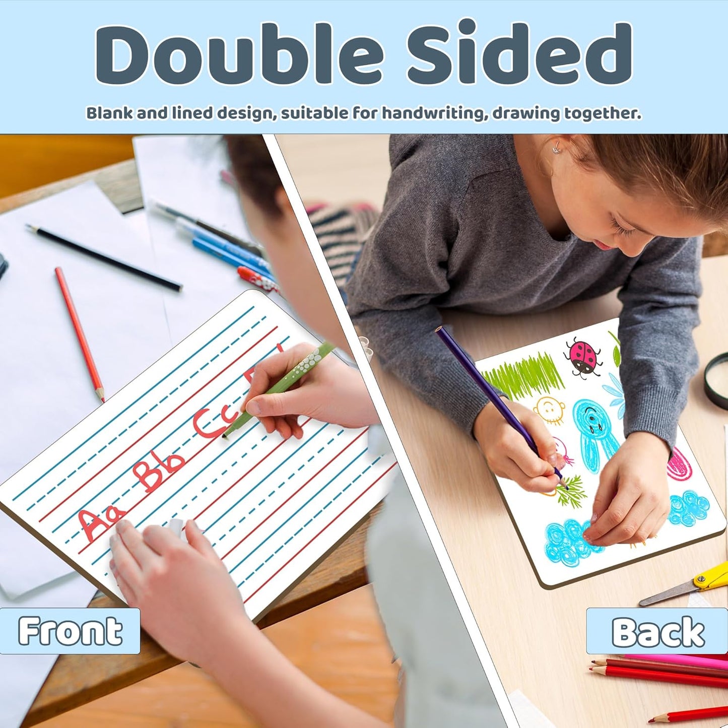 White Board Dry Erase Boards Classroom Pack Mini White Boards 9" x12” Double Sided Personal Whiteboards for Students Teachers School Supplies Lapboards (6Pack line whiteboard & Erasers & Pens)