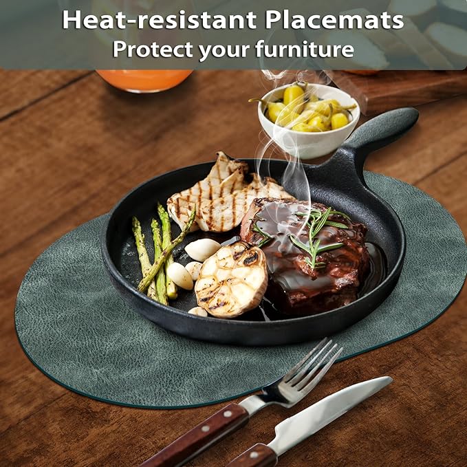 ADRIMER Placemats, Heat Resistant Oval Placemats Set of 12 Washable 12 x 17 Inch, Waterproof Table Mats, Wipeable Pu Place Mats for Kitchen, Dining Room, Blue & Green