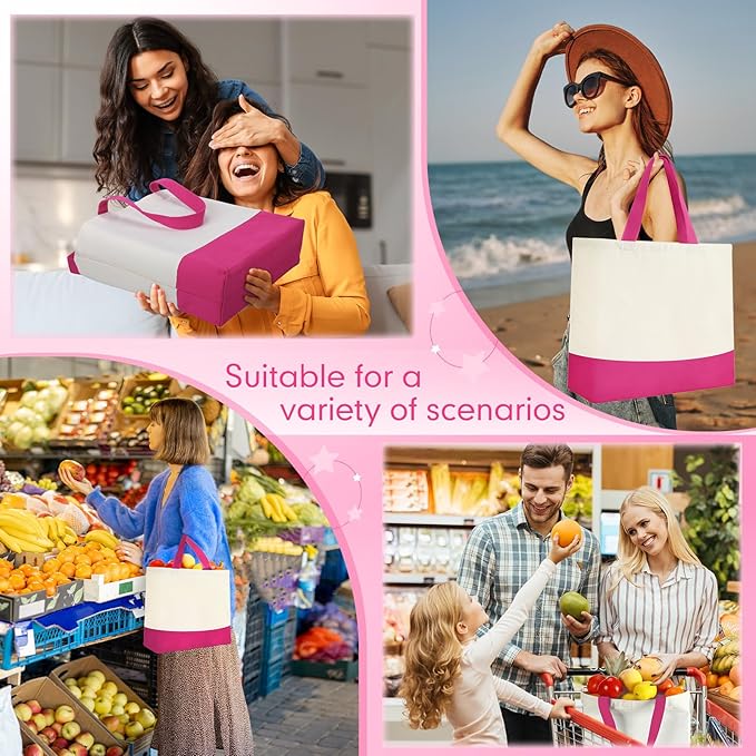 Sanwuta 24 Pcs Canvas Tote Bags Bulk with Zipper Cosmetic Bags 18.5" Cotton Canvas Bag with Handles Reusable Shopping Bags