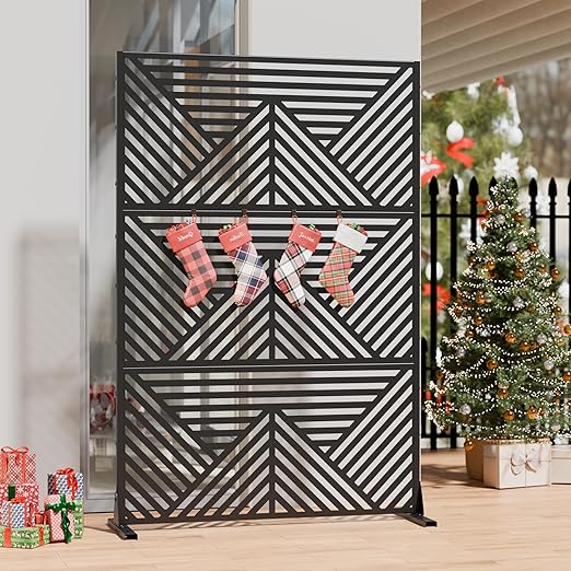 Casaphoria 72" H x 47" W Metal Outdoor Privacy Screen, Freestanding Decorative Divider for Patio, Deck, Balcony, and Garden with Stable Base, Black Zodiac